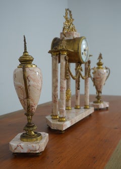 French Three-Piece Marble and Bronze Clock Garniture Set, circa 1900–1920