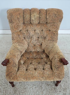 Stickley Tufted Leopold Club Chair & Ottoman, Cherry Wood, 2017