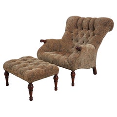Tufted Leopold Club Chair & Ottoman by Stickley, Cherry Wood, 2017