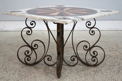 Vintage-Tisch mit Marmorplatte im Pietra-Dura-Stil und schmiedeeisernem Gestell