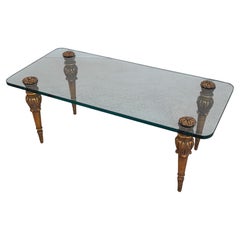 Hollywood Regency Glass Top Gold Leg Coffee Table