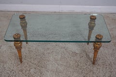 Hollywood Regency Glass Top Gold Leg Coffee Table