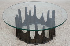 Paul Evans Signed Brutalist “Stalagmite” Bronze and Glass Coffee Table, circa 19
