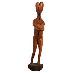 Life-Size Signed GPN Modern Abstract Hand-Carved Wood Female Sculpture, circa 20