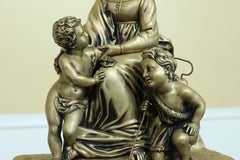 Vintage Solid Bronze Madonna and Children Sculpture on Marble Base, circa 1920s
