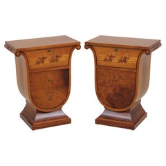 Pair of Napoleonic Italian Inlaid Walnut Nightstands or Side Tables