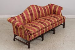Vintage Chinese Chippendale Camelback Sofa in Mahogany & Damask
