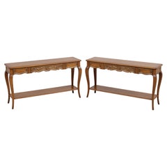 Pair of AUFFRAY & CO French Console Tables, Carved Wood, Circa 1990