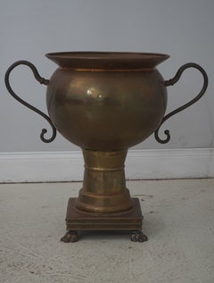 Pair of Mottahedeh Museum Reproductions Brass Urns w, Scroll Handles & Paw Feet