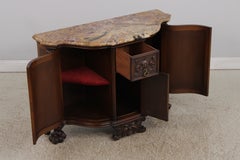 Vintage French Renaissance Revival Marble Top Carved Walnut Commode Circa 1930s