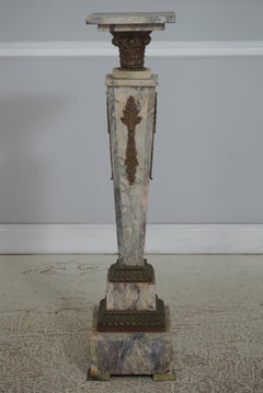 Pair of Italian Neoclassical Marble Pedestals Bronze Ormolu Mounts, circa 1960s