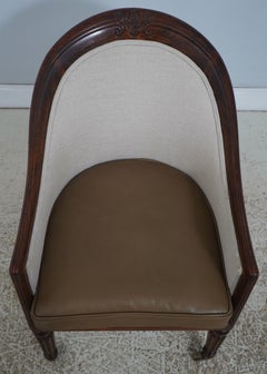 Antique English Regency Rosewood Tub Chair with Brass Casters, circa 1820–1860