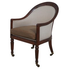 Antique English Regency Rosewood Tub Chair with Brass Casters, circa 1820–1860