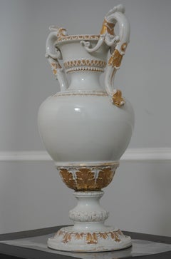 Late 19th Century Neoclassical White Porcelain Urn Gilt Snake Handles, c. 1890s