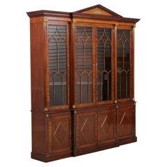 Neoclassical Mahogany Breakfront Bookcase, Kent Finish, Circa 2000