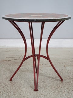 PIETRA DURA Inlaid Marble Top Metal Base Round End Table