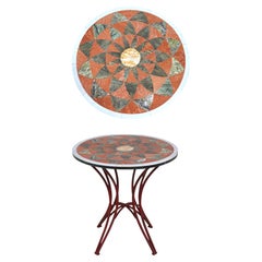 PIETRA DURA Inlaid Marble Top Metal Base Round End Table