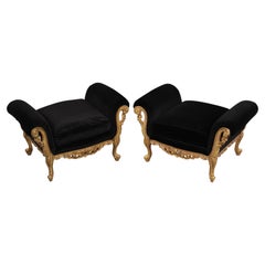 Pair of PAMA Louis XV Style Gilt Gold Velvet Benches, Circa 1993