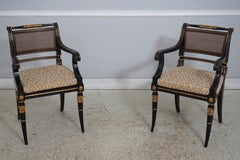 Set of 4 BAKER Neoclassical Cane Back Armchairs, Ebony Finish