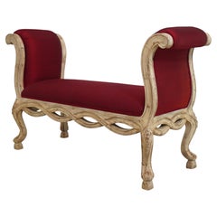 PAMA French Louis XV Style Upholstered Window Bench, Distressed Finish