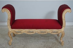 PAMA French Louis XV Style Upholstered Window Bench, Distressed Finish