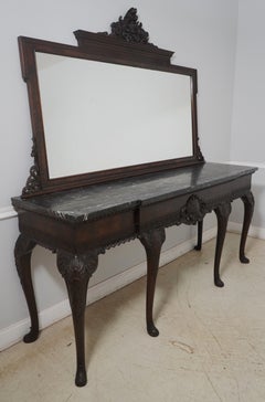 Console et miroir anciens de style néo-géorgien du XIXe siècle, en acajou avec plateau en marbre, vers