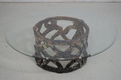 Skulpturaler Couchtisch im brutalistischen Mid-Century-Modern-Stil mit Glasplatte, ca. 1960er Jahre