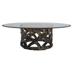 Skulpturaler Couchtisch im brutalistischen Mid-Century-Modern-Stil mit Glasplatte, ca. 1960er Jahre