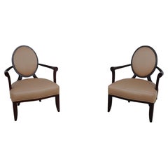 Pair Of BAKER Barbara Barry Mahogany Medallion Back Armchairs