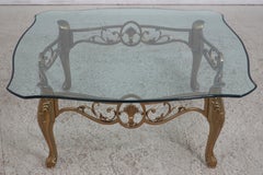 Bronze Base Glass Top Coffee Table in Hollywood Regency Style