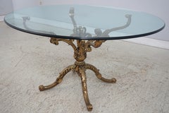 Hollywood Regency Brass & Round Glass Pedestal 54 inch Dining Table