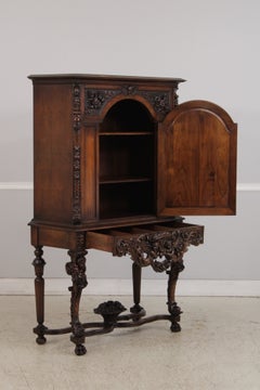 Antique Walnut Carved Tall China Cabinet, Renaissance Revival, 1920