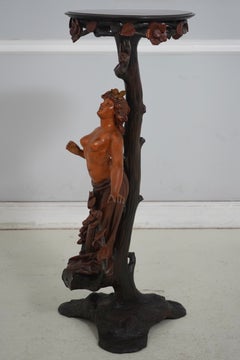 French Art Nouveau Carved Wood Figural Pedestal Stand, c.1930s