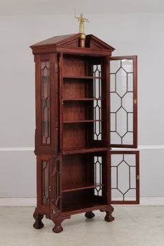 Custom Chippendale Mahogany Curio Cabinet, 18th Century Style, 1970s