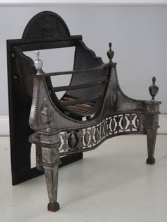 Antique English Georgian Polished Steel & Iron Fire Grate, c.1850