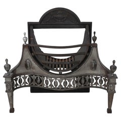 Antique English Georgian Polished Steel & Iron Fire Grate, c.1850