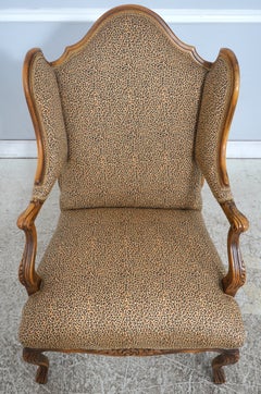 BAKER Country French Wingback Chairs with Leopard Print, Circa 1990s