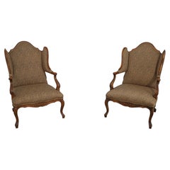 BAKER Country French Wingback Chairs with Leopard Print, Circa 1990s