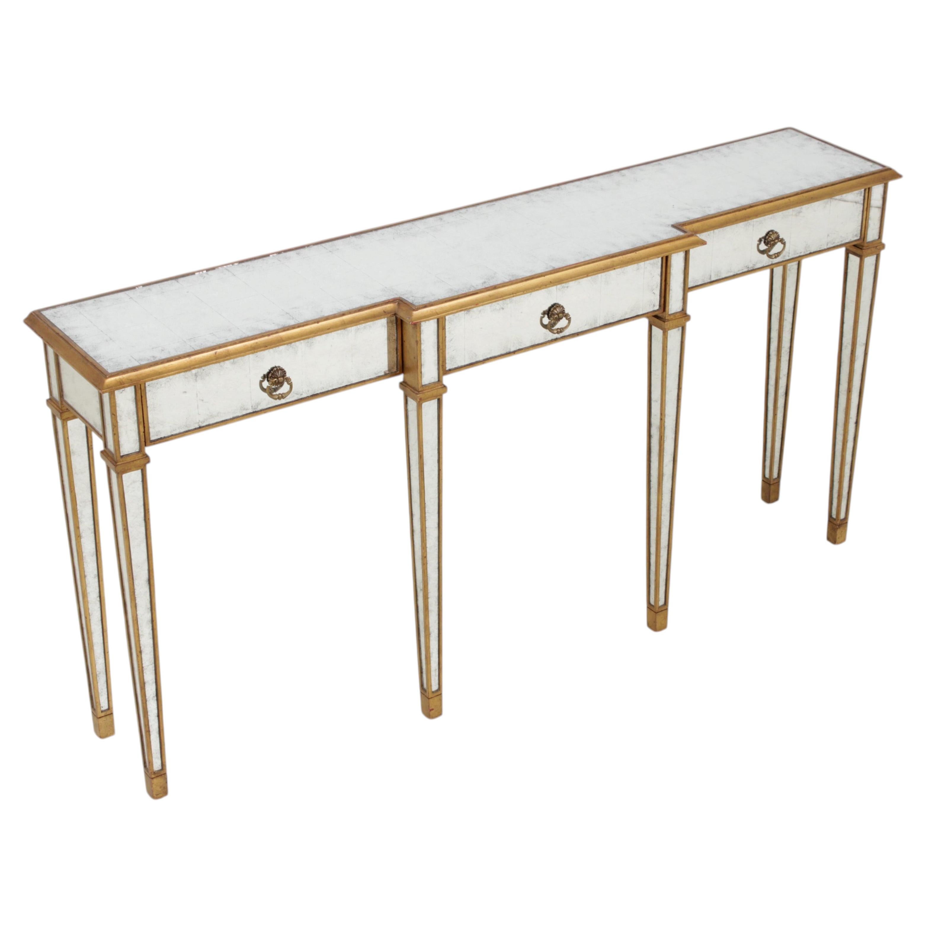 JOHN RICHARD Mirrored 3 Drawer Hollywood Regency Console For Sale
