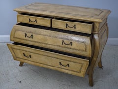 Maitland Smith Bombe Chest with Tooled Leather & Brass Hardware, 1990s
