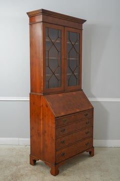YORKSHIRE HOUSE English Yew Wood Secretary Desk, Two-Piece, Circa 1990s