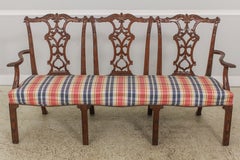 Antique English Chippendale Triple Settee, Carved Wood, Circa 1860-1900