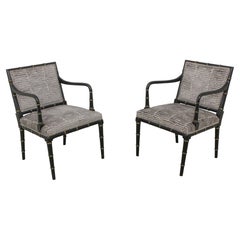 Bamboo-Form Open Armchairs, Black & Gold Finish, Upholstered, 1990s