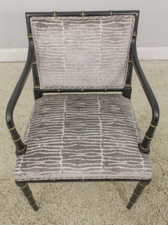 Bamboo-Form Open Armchairs, Black & Gold Finish, Upholstered, 1990s