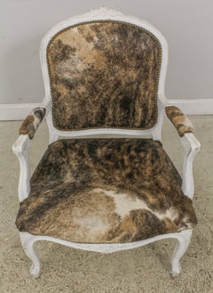 Pair of Louis XV Style Open Armchairs with Natural Hide Upholstery