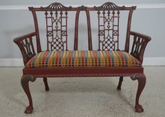 Chinese Chippendale Style Painted Finish Settee Bench