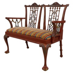 Chinese Chippendale Style Painted Finish Settee Bench