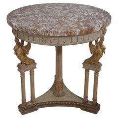 Vintage Louis XVI Marble Top Round Lamp Table w. Swans