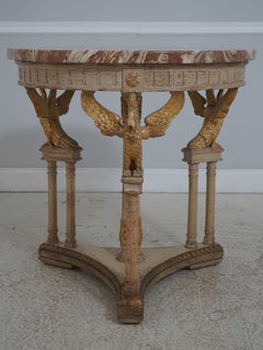 Vintage Louis XVI Marble Top Round Lamp Table w. Swans
