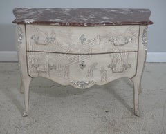 French Style Chinoiserie Carved Marble Top Commode Chest